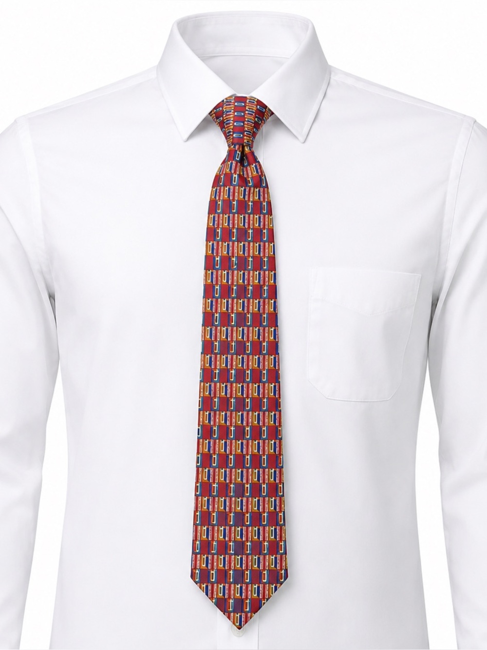 Villa Bugatti Vintage Red Multicolor Patterned Neck Tie